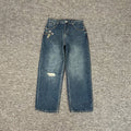Derchutze niche retro ripped jeans for men and women, high street style, vibe embroidered loose silhouette casual trousers.