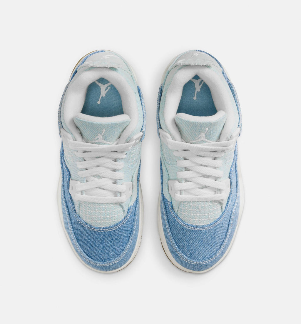 Air Jordan 4 Retro Worn Blue – Preschool Lifestyle Shoe in Sail/Worn Blue/Metallic Gold