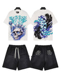 Godspeed Blue Skull Graphic T-Shirt and Shorts Set