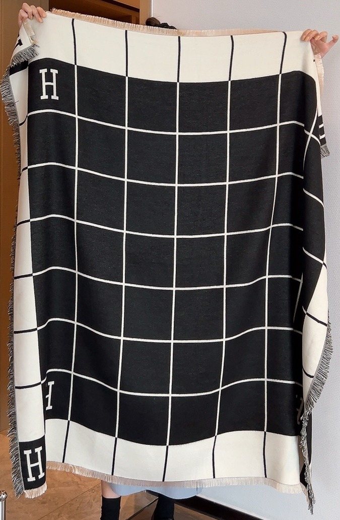 Hermès Black & Cream Grid Square Scarf