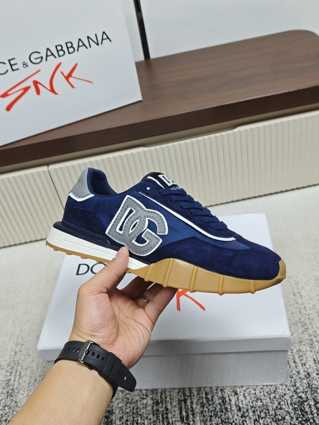 Dolce & Gabbana Navy Lace-Up Sneakers