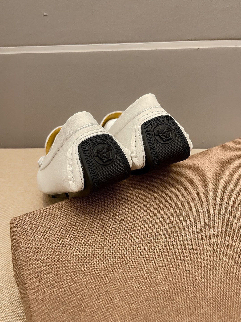 Versace Cream White Gold-Tone Loafers