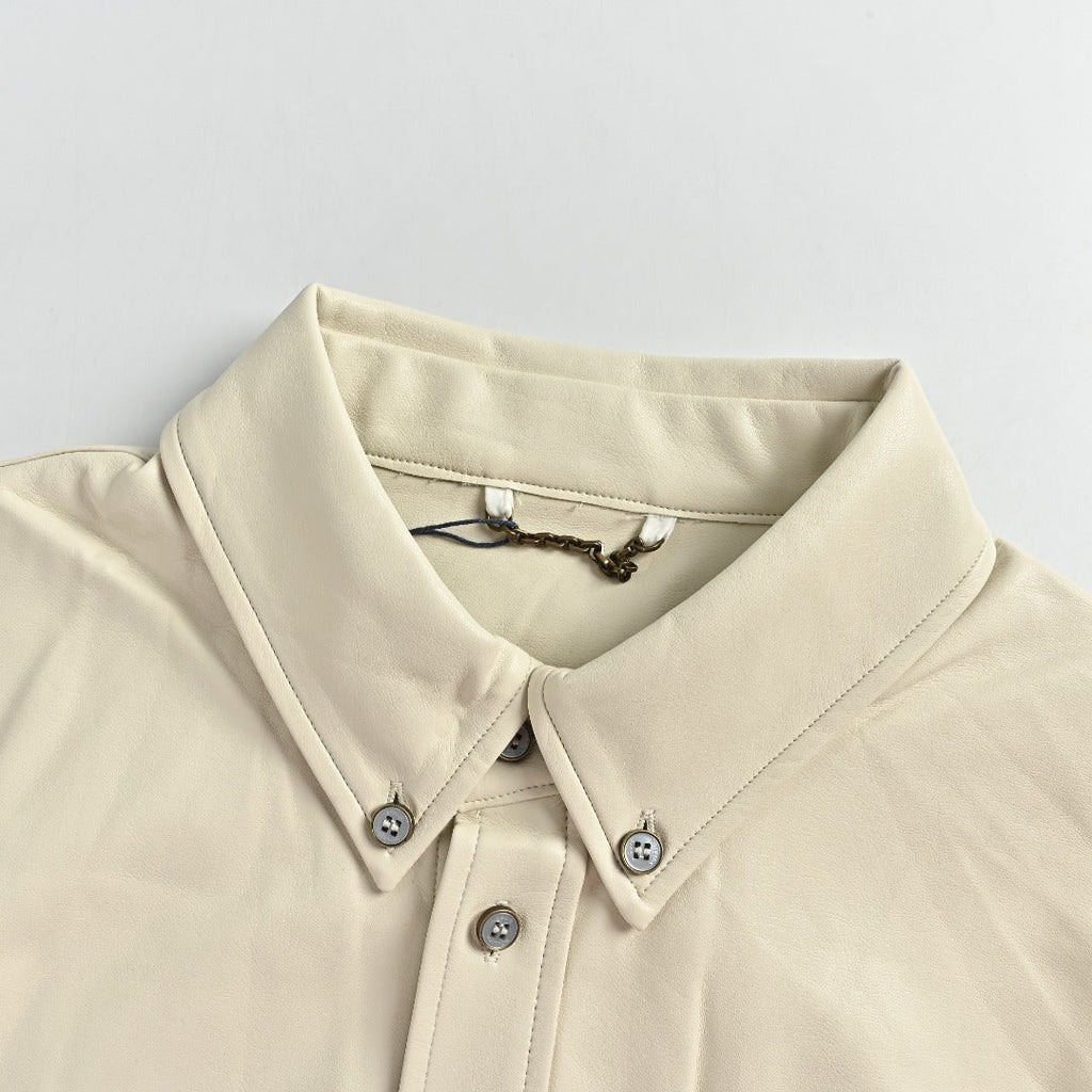 Louis Vuitton 26FW Mixed Leather Embroidered Logo Button-Down Shirt Jacket
